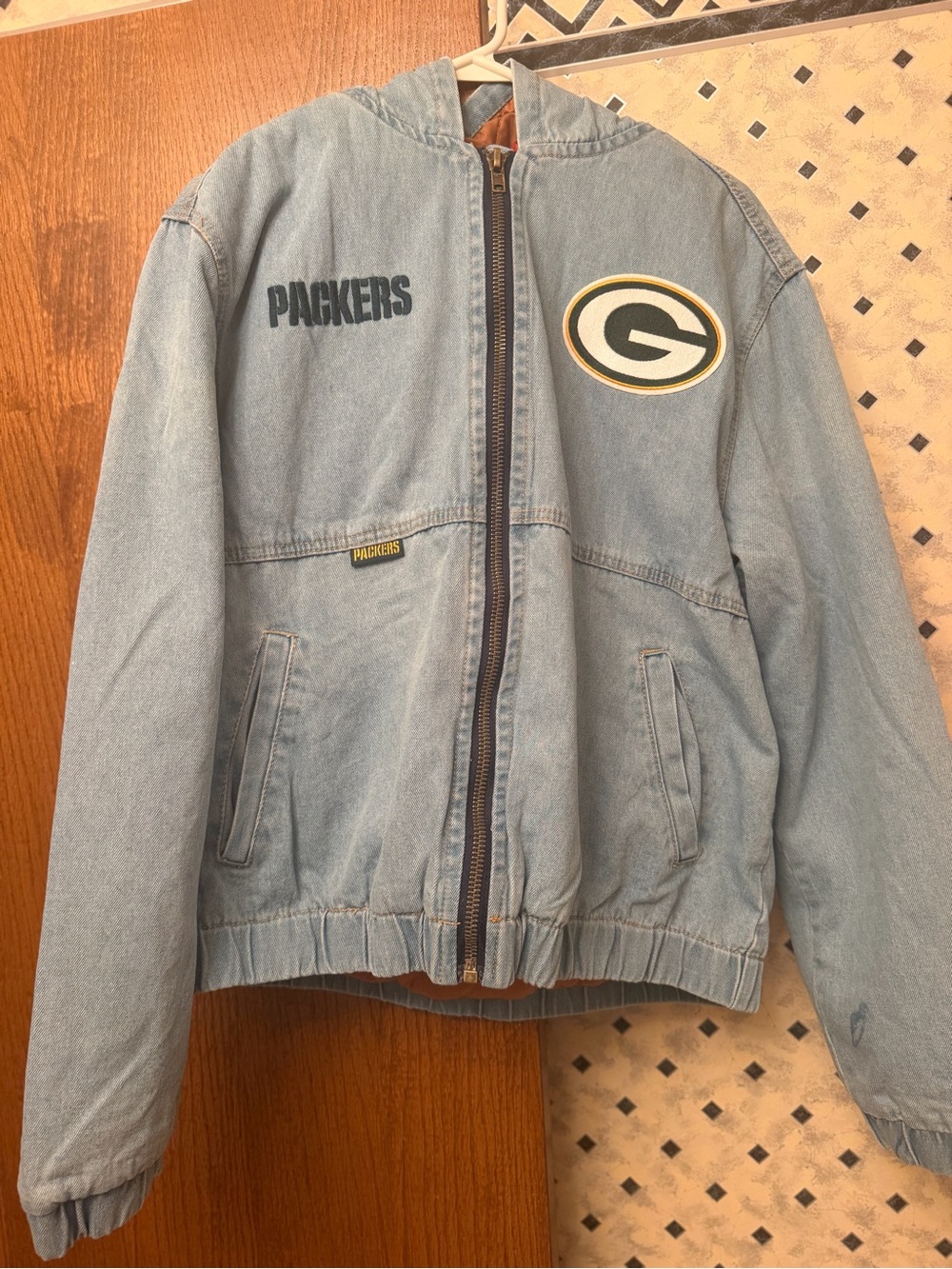 Light Blue Denim Green Bay Packers Jacket with G Patch Women’s